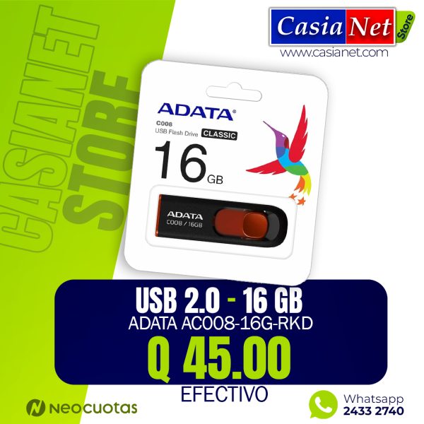 Memoria USB ADATA 16GB Ac008-16G-Rkd 2.0